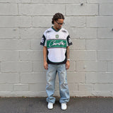 American badge number retro rugby jersey color block mesh breathable v neck short sleeve trendy t