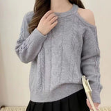 Women Knitwear Fall/Winter Hollow out Shoulder-Baring Knitwear Loose Sweater