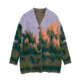 Women Sweater Knitwear Winter V-neck Long Sleeve Loose Printed Knitted Cardigan