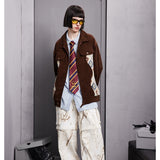 Unisex Jacket Spring and Autumn Casual Jacket Corduroy Turn-down Collar Coat