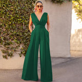 Women's pants: european and american fashionable summer slim-fit jumpsuit, high-waisted, slimming, straight-leg wide-leg pants for women