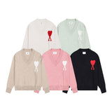 Ami's heartfelt jacquard heavyweight v-neck knit pullover wool sweater - perfect for couples and wedding photos (autumn/winter)