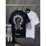 Ch hip-hop t shirts couplech cross horseshoe splash ink short-sleeved t-shirtloosecasualeasiest for match high street