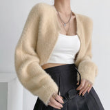 Women Sweater Knitwear Sexy Short Navel Knitted Top High Waist Loose Plush Cardigan Coat