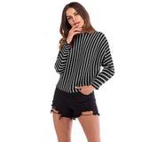 Women Knitted Sweater Casual Top Autumn Crew Neck Long Sleeve Color Matching Sweater