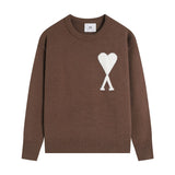 Ami araunriflong sleeveslove jacquard topspullover woolen sweater round neck knitting shirtfall and wintercouple
