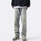 Men Jeans XINGX Printed Jeans Retro Loose Straight-Leg Wide-Leg Pants