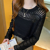 Women Knitted Pullover Cutout Blouse Hollow Sweater