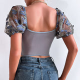 Women Party Tops Halter Perspective Butterfly Embroidered Suspender Mesh Vest