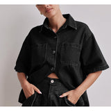 Women's pants: summer amazon cross-border european and american style casual retro loose shirt & denim shorts set - denim women's