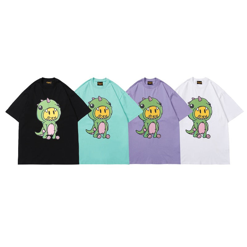 Drew house tshirt r d@ew cartoon dinosaur print crew neck pullover short sleeve
