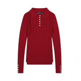 Rl ralph lauren pony knit sweater - women's autumn/winter button-down sweet socialite casual polo collar slim fit wool top