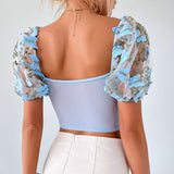 Women Party Tops Halter Perspective Butterfly Embroidered Suspender Mesh Vest