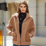 Women Trench Coat Autumn and Winter Long Sleeve Cardigan Zipper Plush Stitching Women's Coat