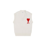 Ami style gridsv neckknittingvest couple women's autumheart jacquard sleeveless sweater vestoutweareasiest for matchtops