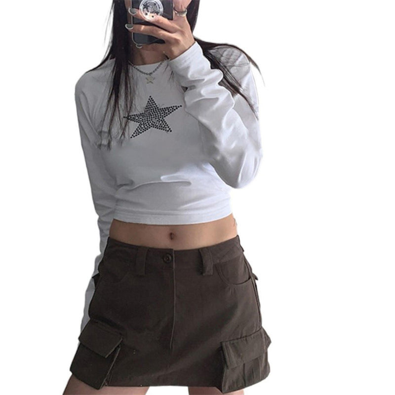 Women T-shirt Autumn and Winter XINGX Pattern Long-Sleeve T-shirt Slim Fit Sexy Short Top