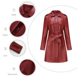 Red Leather Jacket Spring and Autumn Long Sleeve Leather Wind Coat