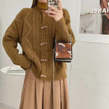 Women Knitted Cardigan Autumn and Winter Twist Knitted Cardigan round Neck Loose Sweater