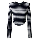 Women T Shirt Striped Long-Sleeved T-shirt Spring Slim-Fitting Bottoming Shirt for Women
