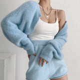 Women Sweater Knitwear Sexy Short Navel Knitted Top High Waist Loose Plush Cardigan Coat