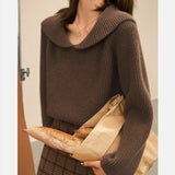 Women Knitted Pullover Red Lapel Sweater Women's Autumn Winter Coat Loose Sweater