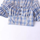 Women Tops Summer Puff Sleeve Plaid Top Short Shirt