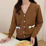 Women Knitwear Autumn and Winter Bow Pocket Sweater Loose Knitted Cardigan