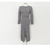 Women Maxi Dress Fall/Winter Long Sleeve Knitted Dress Slim Fit Backless Dress