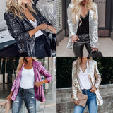 Women Trench Coat Multi-Color Sequined Long Sleeve Small Blazer