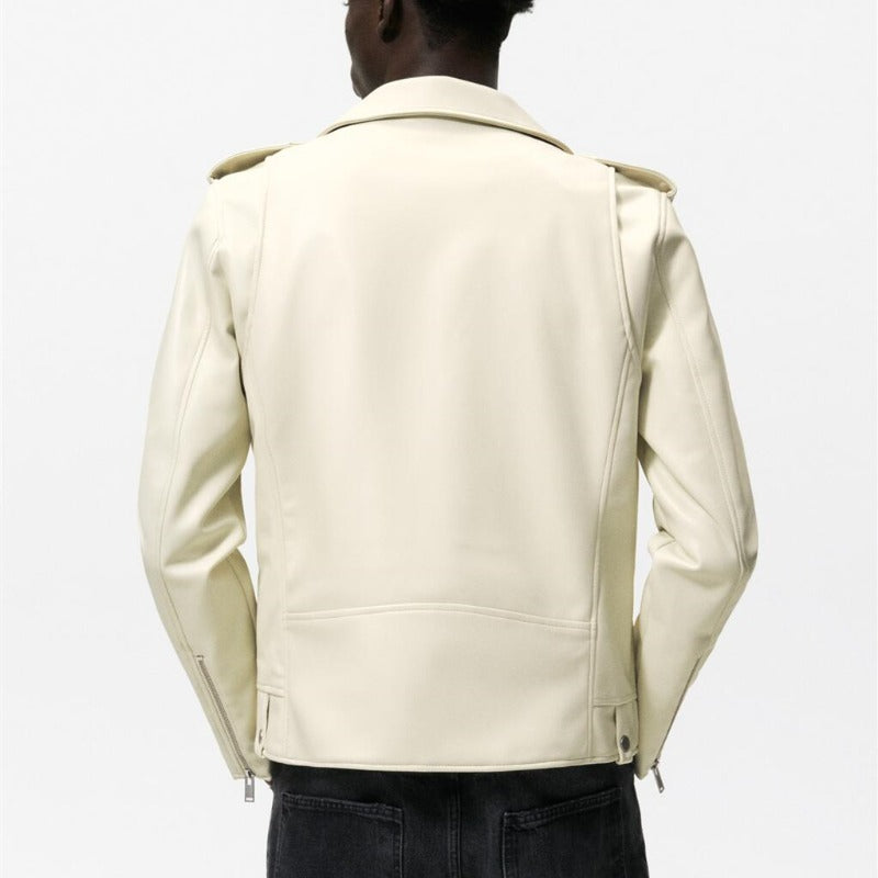 Men Motorcycle Jacket Autumn and Winter Imitation Leather Motorcycle Oblique Zipper Jacket Coat Leather Coat 3427/303