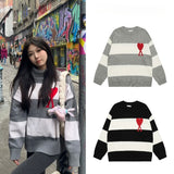 Ami araunrifstripessweaterlovefall and winter jacquard round neck knitting shirtloose woolen sweater couple