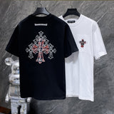Ch hip-hop t shirts ch high street cross heavy industry handmade patch embroidery willow short sleeve loosecasualpure cotton american style