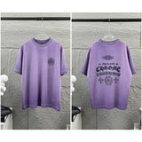 Ch hip-hop t shirts high version ch heavy industry printing horseshoe cross sanskrit letter short-sleeved t-shirt men's t