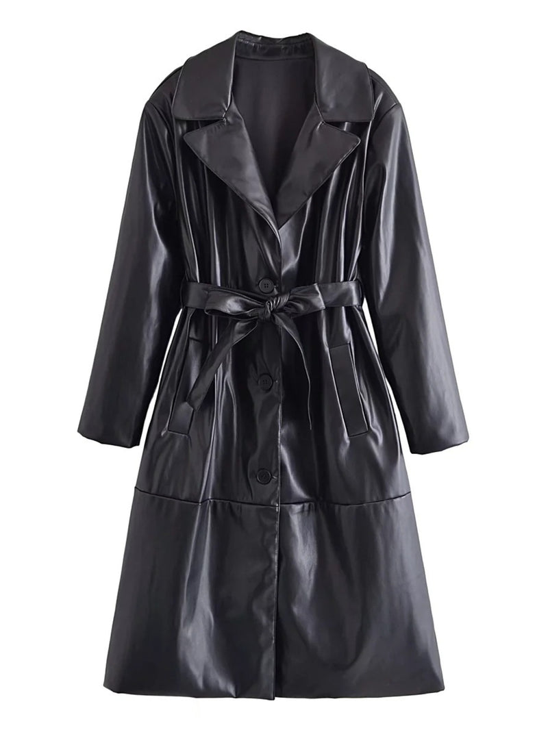 Women Leather Jacket Autumn Trench Coat Women's Coat Casual Belt Cardigan