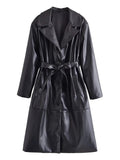 Women Leather Jacket Autumn Trench Coat Women's Coat Casual Belt Cardigan