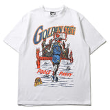 Hip-hop t-shirts: american high street style, short sleeve, basketball flame warriors skull print, trendy loose fit tee