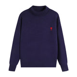 Ami araunriffall and wintertopspullover wool couplelong sleevesloose big heart high collar knitting shirt