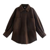 Women Jacket Autumn and Winter Pocket Loose Woolen Coat