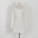 Women Dresses Gray V-neck Slip Dress Short Cardigan Long Sleeve Jacket