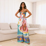 Women's pants: european and american export, aliexpress, amazon, casual fashion, digital print, tie-front romper