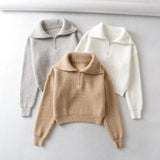 Women Sweater Knitwear Spring and Autumn Sweater Pullover Lapel Long-Sleeve Zipper Loose Bottoming Sweater