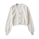 Women Sweater Knitwear Spring Retro Twist V-neck Single Breasted Knitted Cardigan