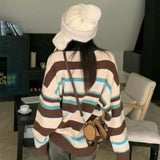 Women Knitted Cardigan Autumn and Winter Loose Striped Retro Rainbow Knitted Cardigan