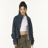 Unisex Jacket Autumn Double Zipper Denim Clothing