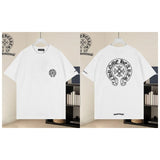 Ch hip-hop t-shirts: ch embroidered front and back, horseshoe cross logo, cuffed sleeves, american casual high street style
