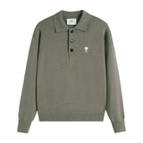 Ami araunriflove polo collar lapel fall and winterknitting shirt wool sweater long sleevesembroider couple