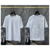 Ch hip-hop t shirts ch spring and summer heavy industry embroidercut out cross short sleeve round neck t-shirt high street