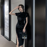 Women Maxi Dress Autumn Lace Sheath Cheongsam Dress