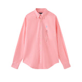 Vintage casual embroidered spur lapel shirt - pink cotton oxford long sleeve top - e-commerce wholesale supply