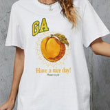 Peach print fashion trend round neck long loose women's
